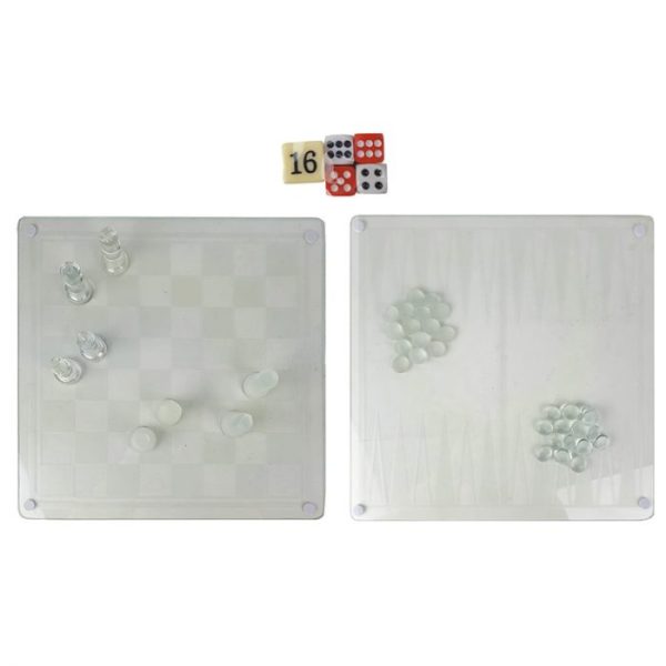 Glazen Spellenset (3-in-1) - Schaken, Backgammon, Checkers - Afbeelding 2