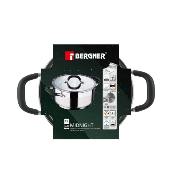 Bergner Midnight RVS Kookpan met  Deksel - Inductie - 20cm - 2.3L