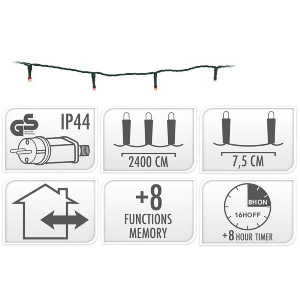 Kerstverlichting 320 led- 24m - rood - Timer - Lichtfuncties - Geheugen - Buiten