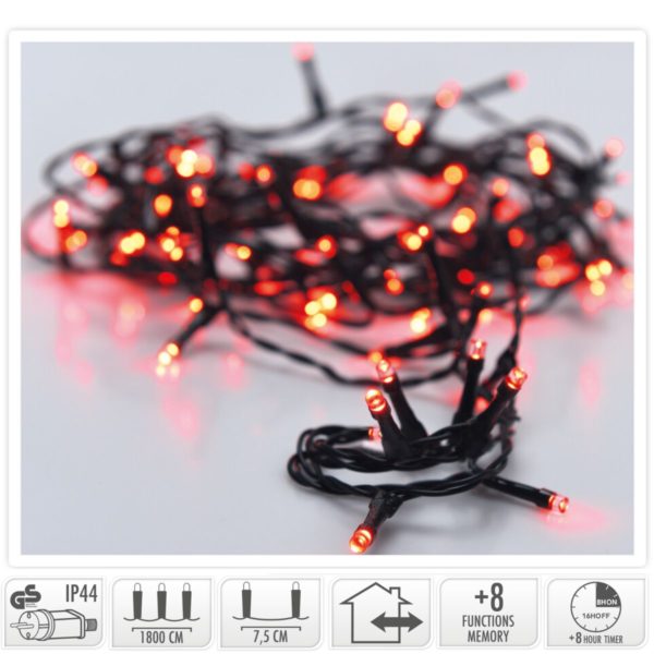 Kerstverlichting 240 led- 18m - rood - Timer - Lichtfuncties - Geheugen - Buiten