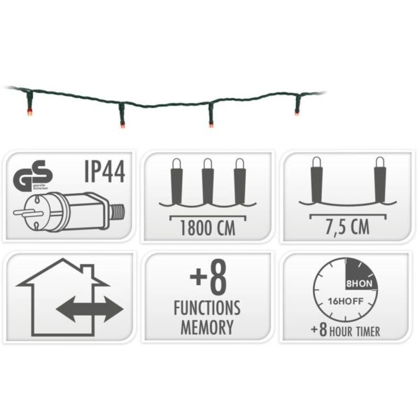 Kerstverlichting 240 led- 18m - rood - Timer - Lichtfuncties - Geheugen - Buiten