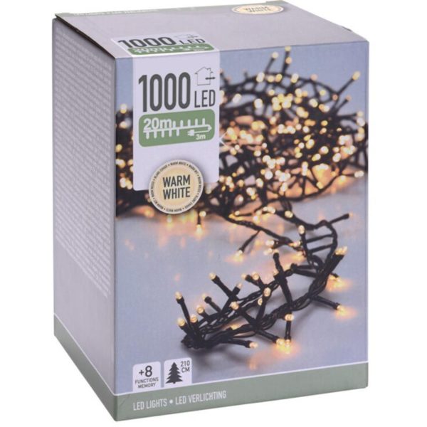 Microcluster - 1000 led - 20m - warm wit - Timer - Lichtfuncties - Geheugen - Buiten