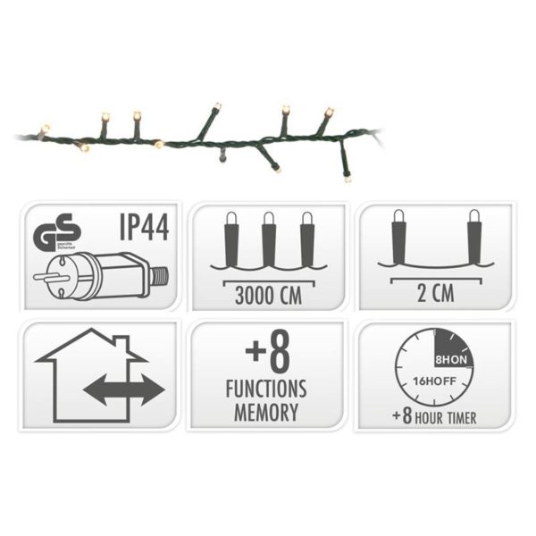 Microcluster - 1500 led - 30m - warm wit - Timer - Lichtfuncties - Geheugen - Buiten