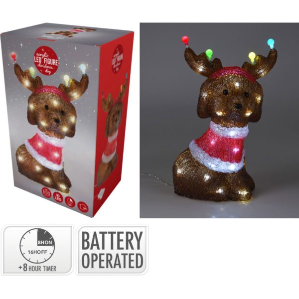 Kerstfiguur Acryl - Hond met LED - 35cm