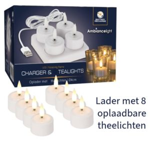 8 Oplaadbare LED Theelichtjes met Lader