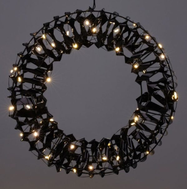 Verlichte Krans - Zwart - 30 cm - 50 led