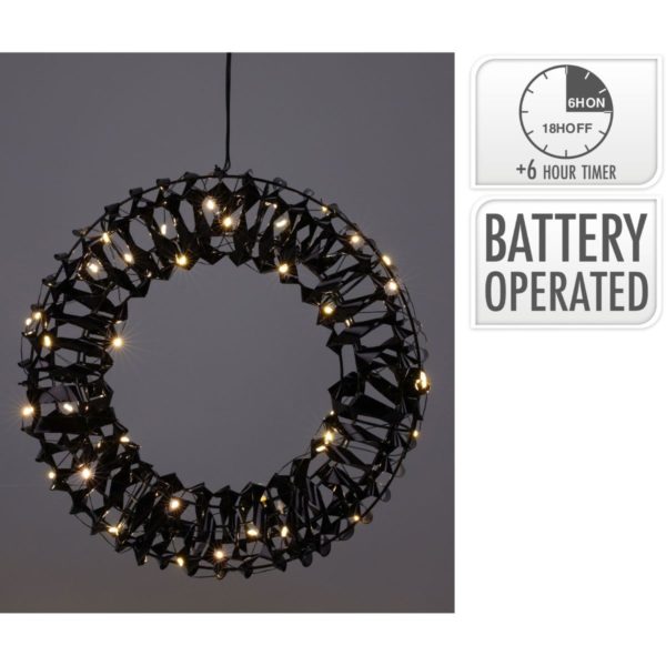 Verlichte Krans - Zwart - 30 cm - 50 led