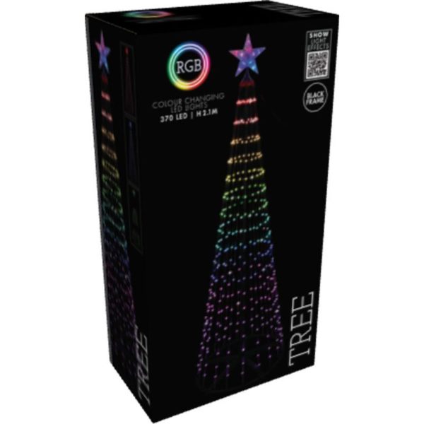 Kerstboom - Vlaggenmast - RGB Licht - 210cm - 370 LED - incl. Frame - Colour Changing - Afbeelding 3