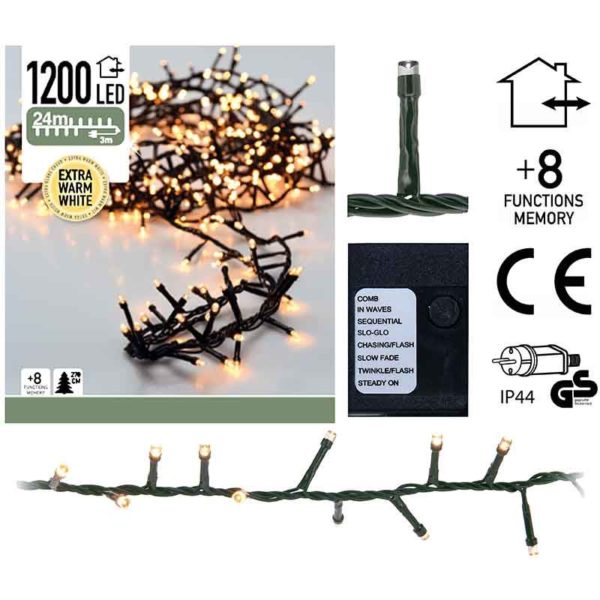 Micro Cluster 1200 LED's - 24 meter - extra warm wit - 8 functies + geheugen - Afbeelding 2