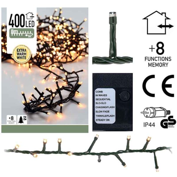 Micro Cluster - 400 LED- 8 meter - extra warm wit - 8 functies + geheugen - Afbeelding 2