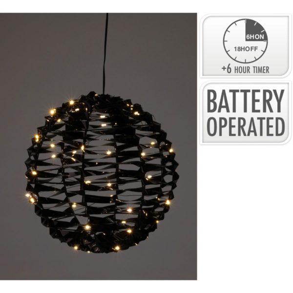 Verlichte Bal - Zwart - 25 cm - 60 led - Afbeelding 2