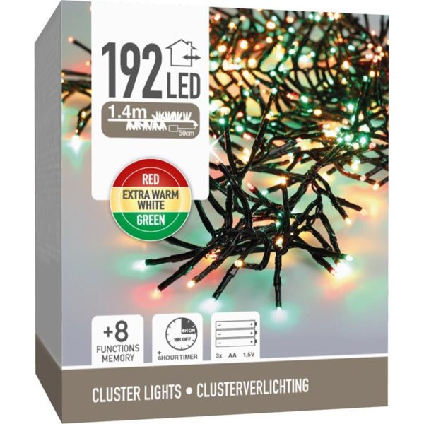 Clusterverlichting 192 led -  1.4m - three tone traditional - Batterij - Lichtfuncties - Geheugen - Timer - Afbeelding 4