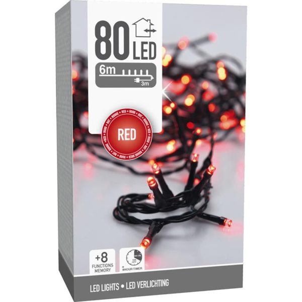 Kerstverlichting 80 led- 6m - rood - Timer - Lichtfuncties - Geheugen - Buiten - Afbeelding 3