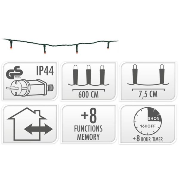 Kerstverlichting 80 led- 6m - rood - Timer - Lichtfuncties - Geheugen - Buiten - Afbeelding 5