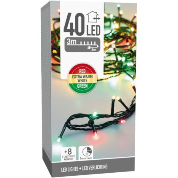 Kerstverlichting 40 led- 3m - three tone traditional - Timer - Lichtfuncties - Geheugen - Buiten - Afbeelding 2