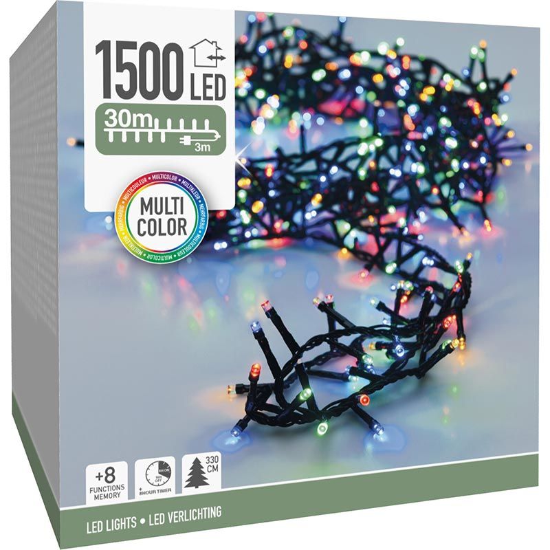 Microcluster - 1500 led - 30m - multicolor - Timer - Lichtfuncties - Geheugen - Buiten - Afbeelding 3
