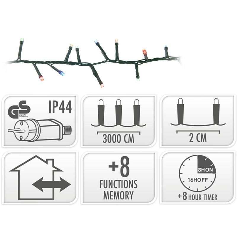 Microcluster - 1500 led - 30m - multicolor - Timer - Lichtfuncties - Geheugen - Buiten - Afbeelding 5