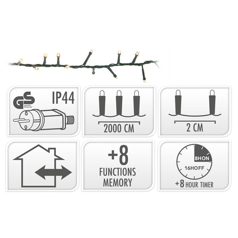 Microcluster - 1000 led - 20m - warm wit - Timer - Lichtfuncties - Geheugen - Buiten - Afbeelding 5