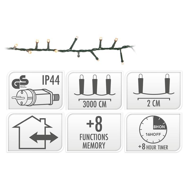 Microcluster - 1500 led - 30m - warm wit - Timer - Lichtfuncties - Geheugen - Buiten - Afbeelding 5