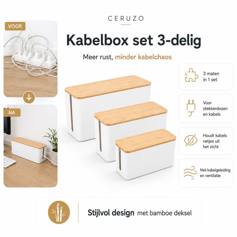 Ceruzo Kabelbox Wit - 3-delig - Afbeelding 3