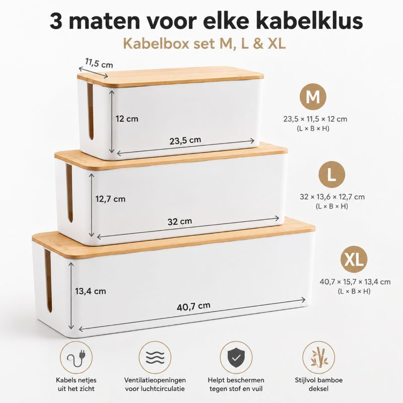 Ceruzo Kabelbox Wit - 3-delig - Afbeelding 4