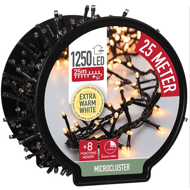 Micro Cluster met Haspel - 1250 LED - 25 meter - met timer - extra warm wit - Afbeelding 3