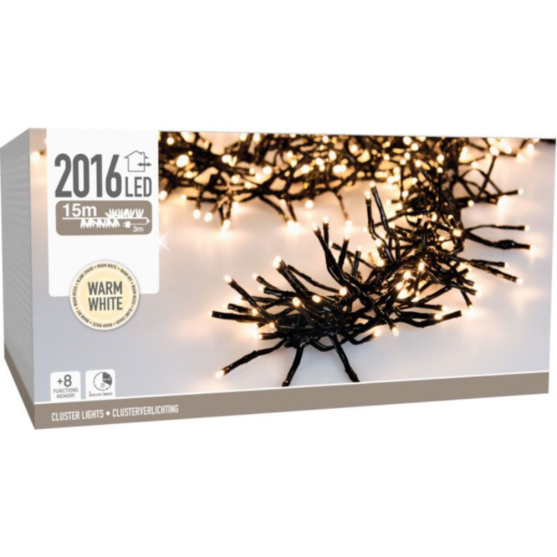 Clusterverlichting - 2016 LED - 14.6m - Timer - Lichtfuncties - warm wit - Afbeelding 2