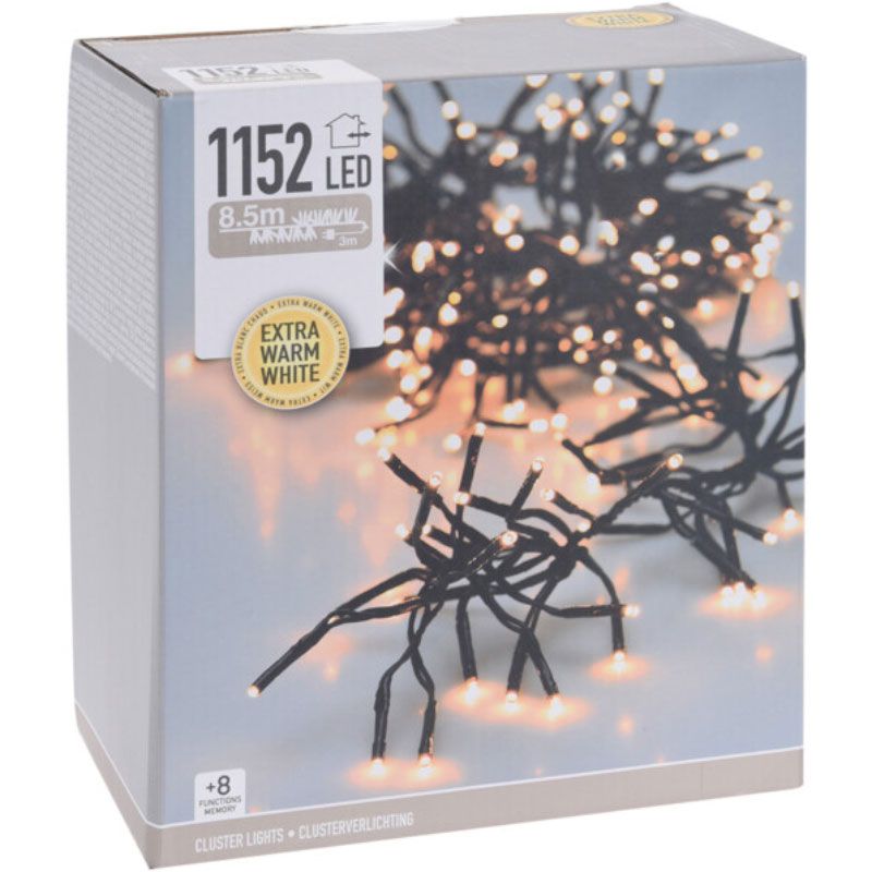 Clusterverlichting - 1152 LED - 8.5m - Timer - Lichtfuncties - extra warm wit - Afbeelding 2